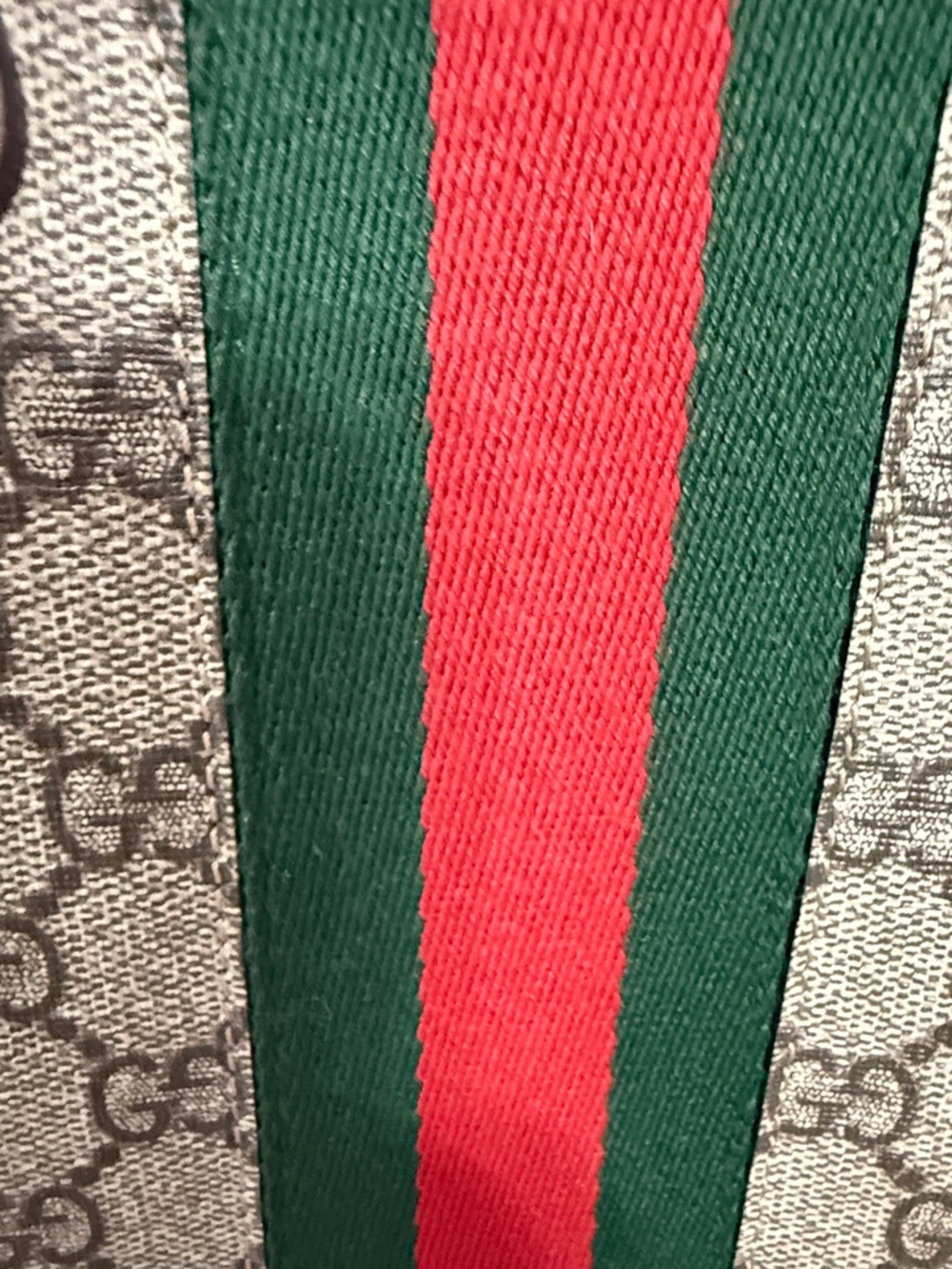 Gucci Brown GG Supreme Medium Canvas Tote with Green-Red Stripe - Picture 3 of 16